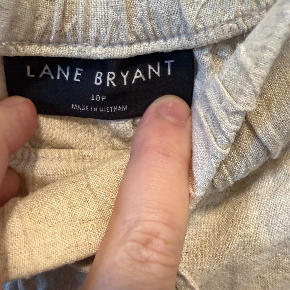 Lane‎ Bryant Linen Blend Wide Leg Cropped Pants Oatmeal Beige 18P Petite Coastal - Picture 6 of 13